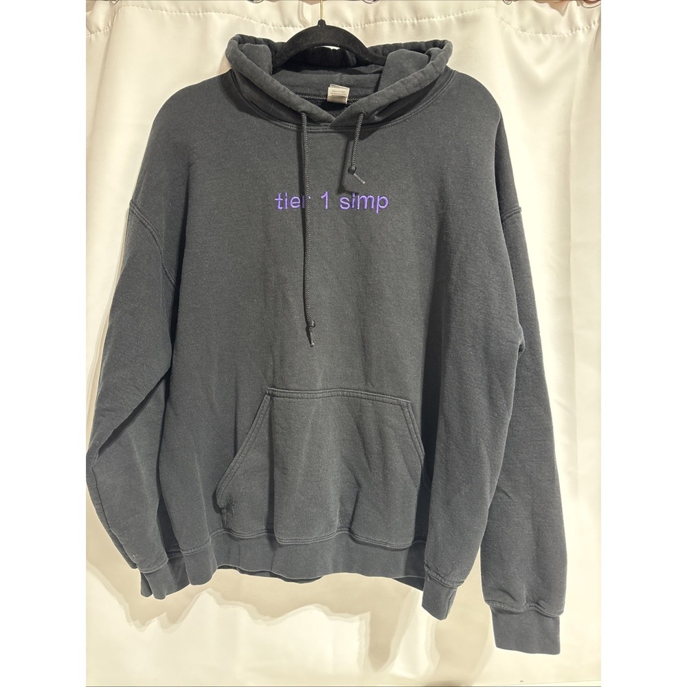 Tier‎ 1 Simp Trendy Slang Word Black Hoodie Size Large Kangaroo Pocket